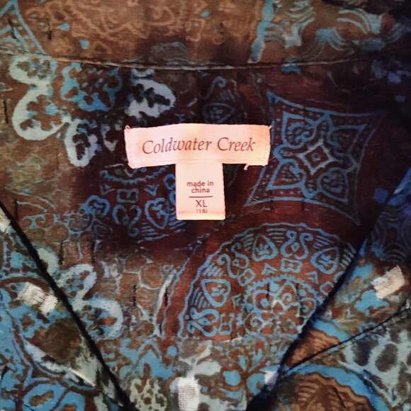 Coldwater Creek, Black and Blue Floral Button Up Blouse, XL, Like New! - Picture 3 of 4